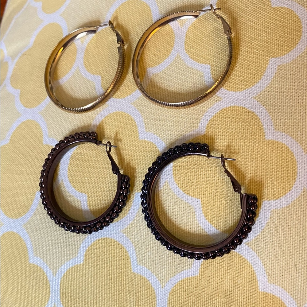 Set of Two Hooped Earrings Gold & Metallic Bronze NWT